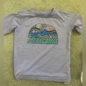Patagonia Kids' Heather Gray Graphic Tee - Blue/Teal Multicolor Logo 5T